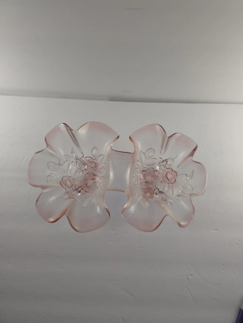 Mikasa Rosella Pink Glass Double Serving Bowl, Vintage